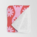 Retro Wavy Stripes with Flowers in Pink & Red Throw Blanket Gallery Image 3