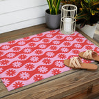Retro Wavy Stripes with Flowers in Pink & Red Outdoor Rug Gallery Image 2