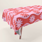 Retro Wavy Stripes with Flowers in Pink & Red Tablecloth Gallery Image 1