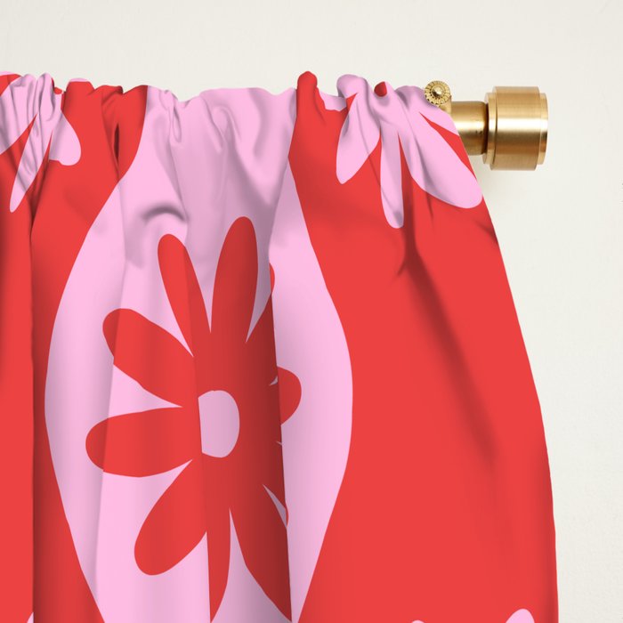 Retro Wavy Stripes with Flowers in Pink & Red Window Curtain Gallery Image 2