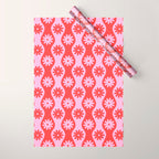 Retro Wavy Stripes with Flowers in Pink & Red Wrapping Paper Gallery Image 1