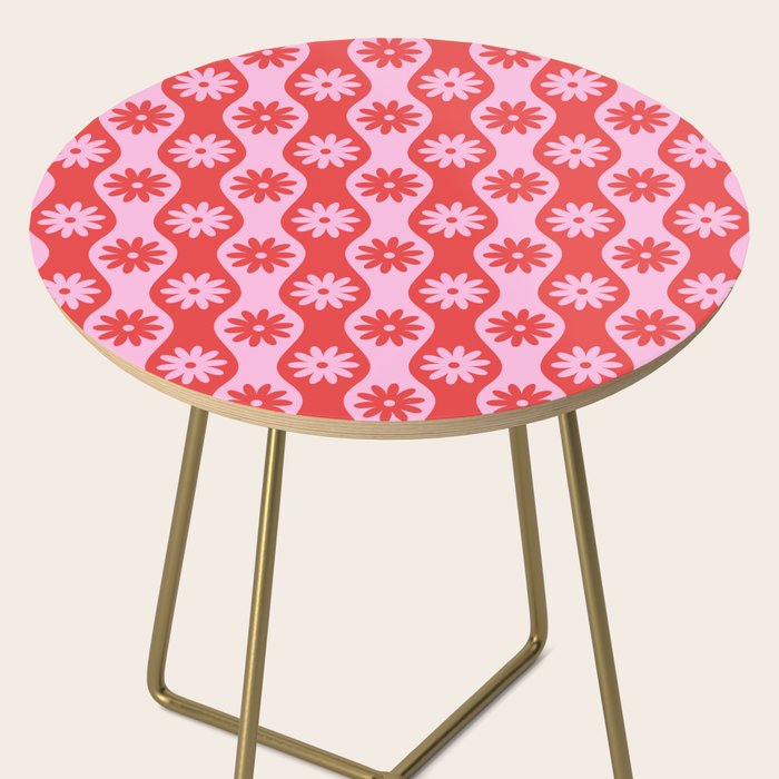 Retro Wavy Stripes with Flowers in Pink & Red Side Table Gallery Image 2