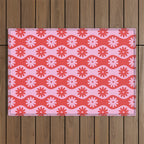 Retro Wavy Stripes with Flowers in Pink & Red Outdoor Rug Gallery Image 1