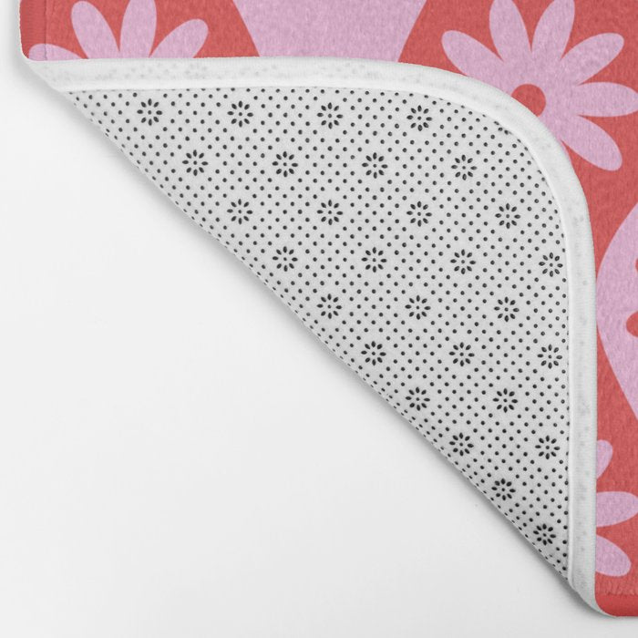Retro Wavy Stripes with Flowers in Pink & Red Bath Mat Gallery Image 2