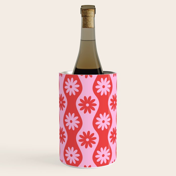 Retro Wavy Stripes with Flowers in Pink & Red Wine Chiller Gallery Image 1