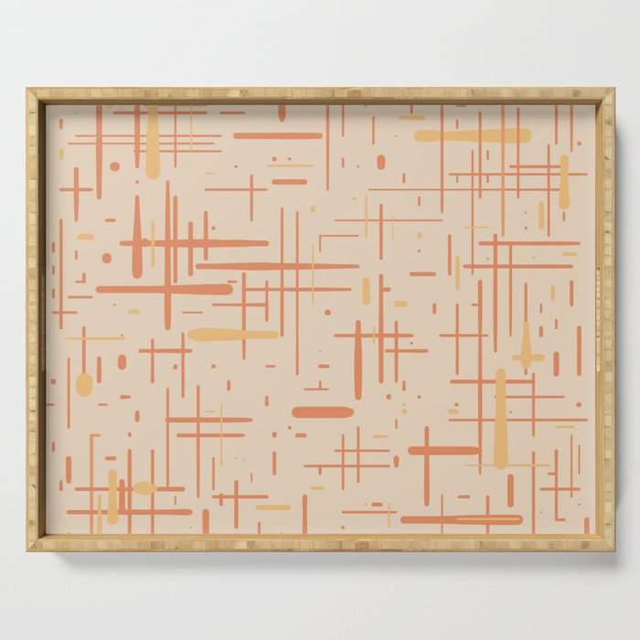 Mid-Century Modern Kinetikos Pattern in Soft Muted Orange Tones Serving Tray Gallery Image 1