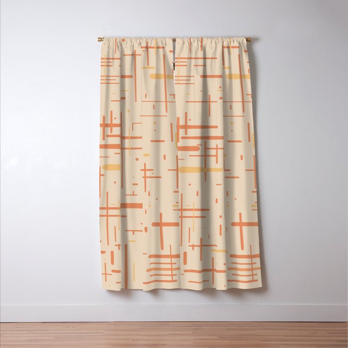 Mid-Century Modern Kinetikos Pattern in Soft Muted Orange Tones Window Curtain Gallery Image 3