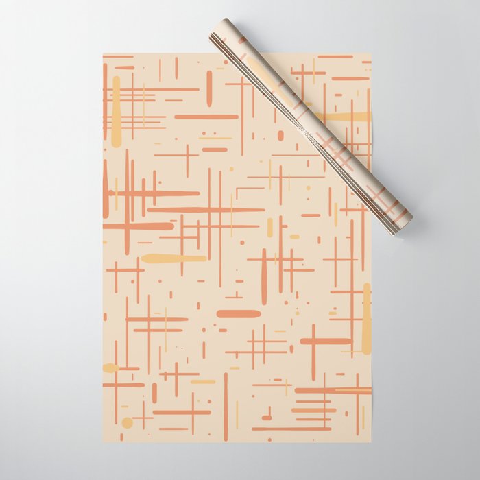 Mid-Century Modern Kinetikos Pattern in Soft Muted Orange Tones Wrapping Paper Gallery Image 1