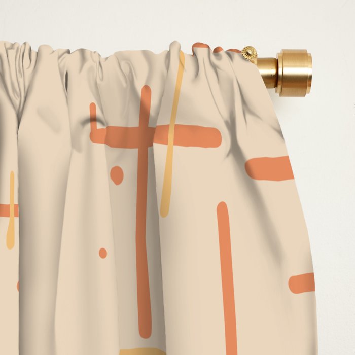 Mid-Century Modern Kinetikos Pattern in Soft Muted Orange Tones Window Curtain Gallery Image 2