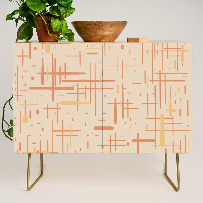 Mid-Century Modern Kinetikos Pattern in Soft Muted Orange Tones Credenza Gallery Image 1