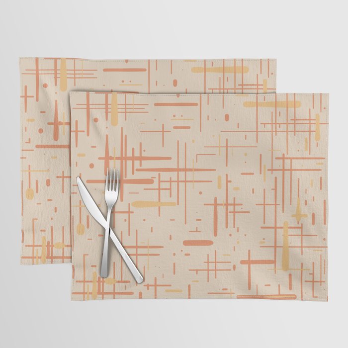 Mid-Century Modern Kinetikos Pattern in Soft Muted Orange Tones Placemat Gallery Image 1