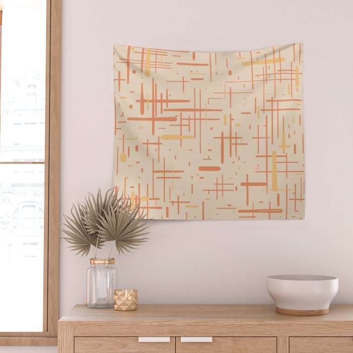 Mid-Century Modern Kinetikos Pattern in Soft Muted Orange Tones Wall Tapestry Gallery Image 2