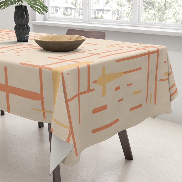 Mid-Century Modern Kinetikos Pattern in Soft Muted Orange Tones Tablecloth Gallery Image 3