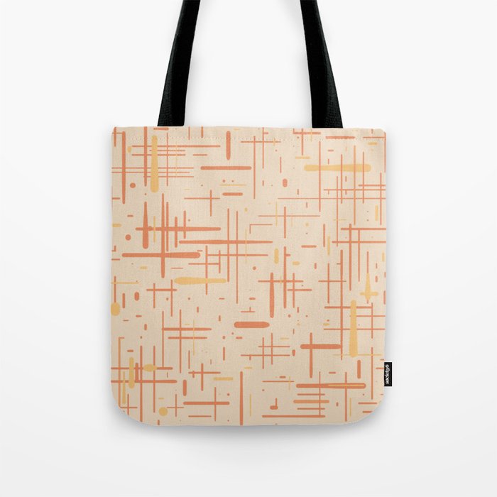 Mid-Century Modern Kinetikos Pattern in Soft Muted Orange Tones Tote Bag Gallery Image 1
