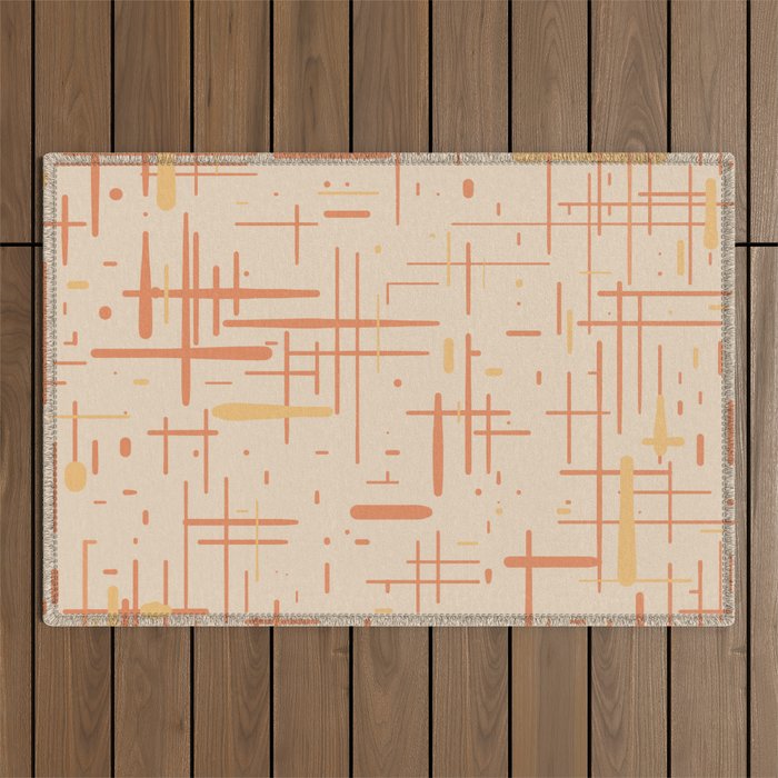 Mid-Century Modern Kinetikos Pattern in Soft Muted Orange Tones Outdoor Rug Gallery Image 1