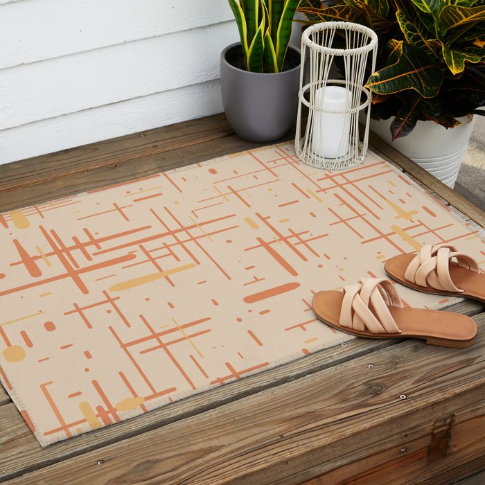 Mid-Century Modern Kinetikos Pattern in Soft Muted Orange Tones Outdoor Rug Gallery Image 2