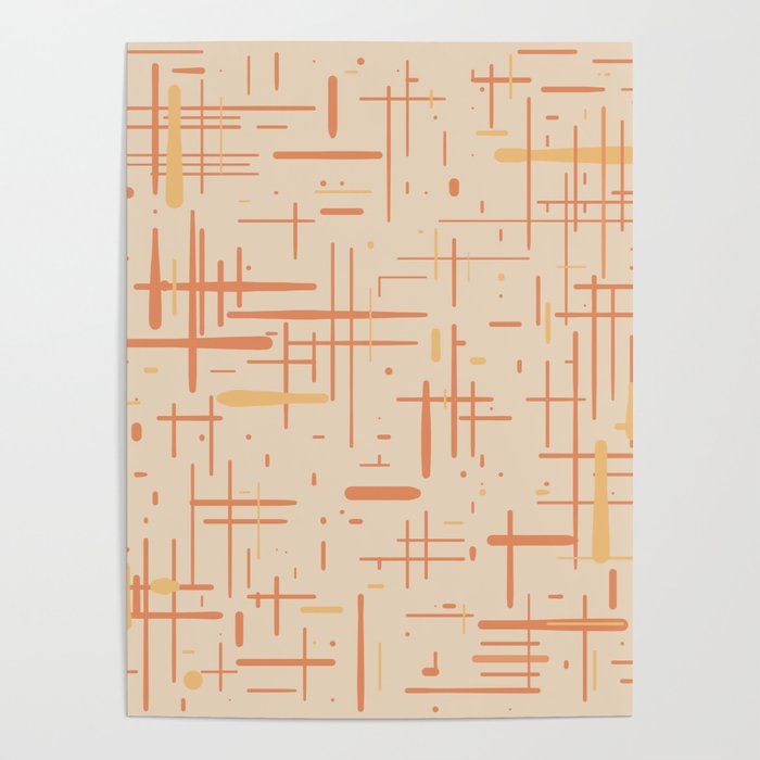 Mid-Century Modern Kinetikos Pattern in Soft Muted Orange Tones Poster Gallery Image 4
