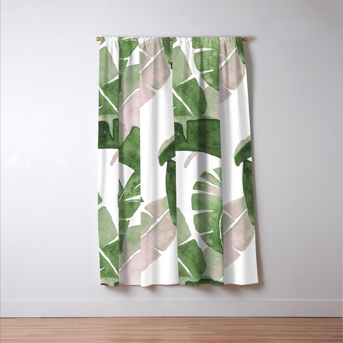 Tropical Leaves Green And Pink Window Curtain Gallery Image 3