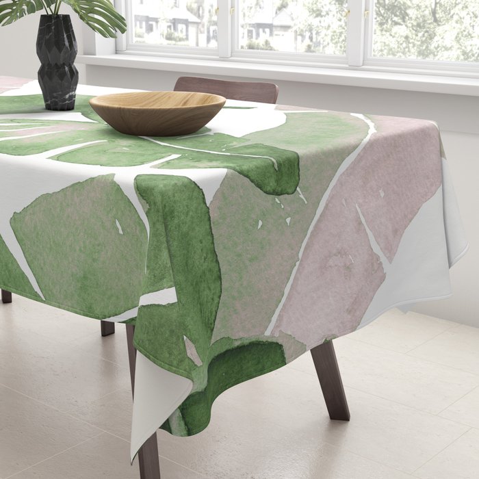 Tropical Leaves Green And Pink Tablecloth Gallery Image 3
