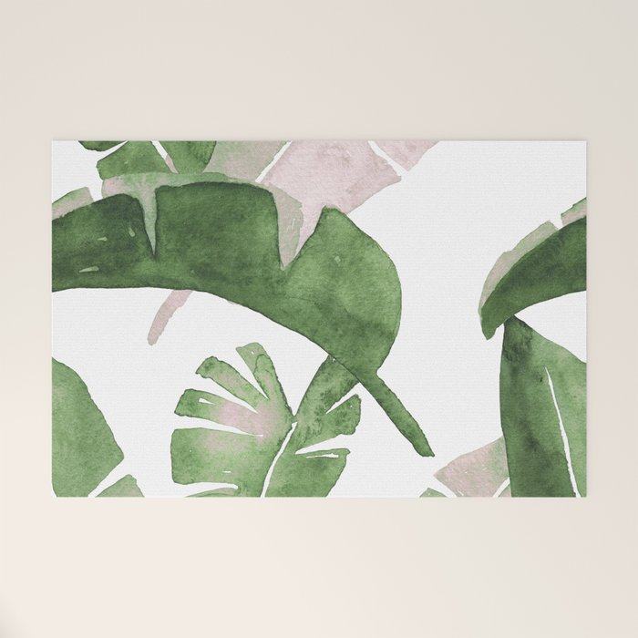 Tropical Leaves Green And Pink Welcome Mat Gallery Image 1