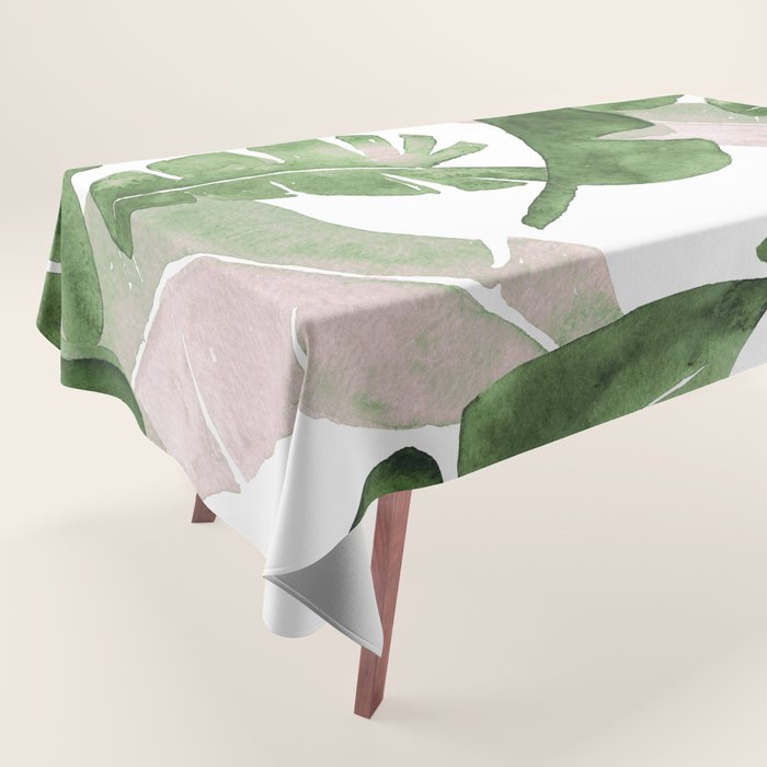Tropical Leaves Green And Pink Tablecloth Gallery Image 1