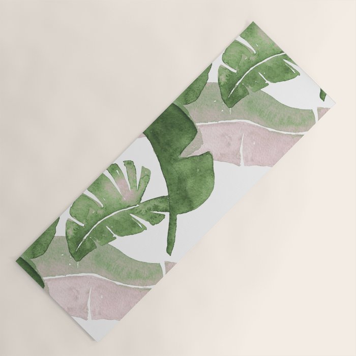 Tropical Leaves Green And Pink Yoga Mat Gallery Image 1