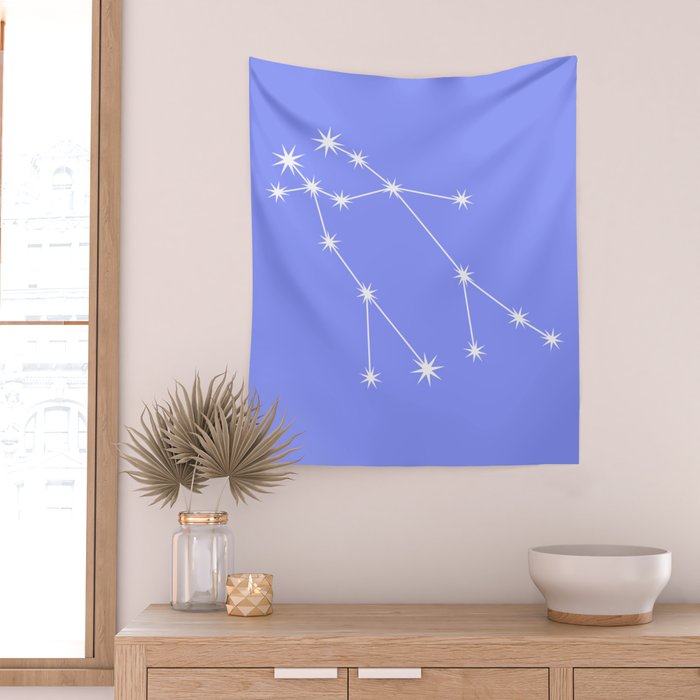 Gemini Zodiac Star Constellation Line Art Pastel Purple Wall Tapestry Gallery Image 2