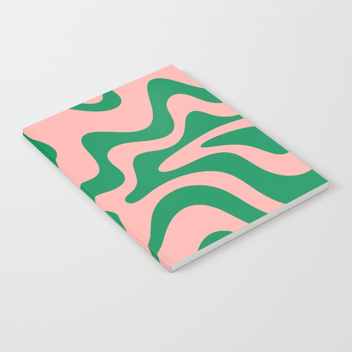 Liquid Swirl Retro Abstract Pattern in Pink and Bright Green Notebook Gallery Image 2