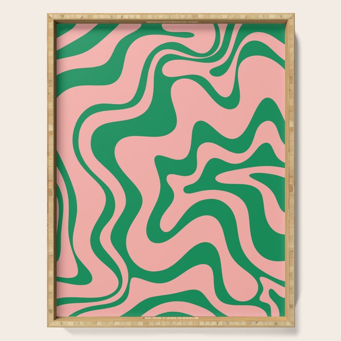 Liquid Swirl Retro Abstract Pattern in Pink and Bright Green Serving Tray Gallery Image 1