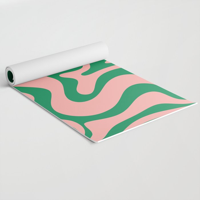 Liquid Swirl Retro Abstract Pattern in Pink and Bright Green Yoga Mat Gallery Image 2