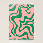 Liquid Swirl Retro Abstract Pattern in Pink and Bright Green Stationery Card Gallery Image 2