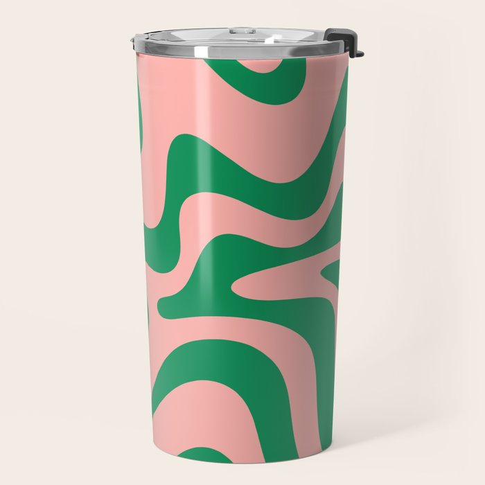 Liquid Swirl Retro Abstract Pattern in Pink and Bright Green Travel Mug Gallery Image 2