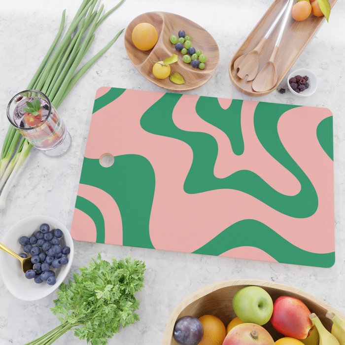 Liquid Swirl Retro Abstract Pattern in Pink and Bright Green Cutting Board Gallery Image 2