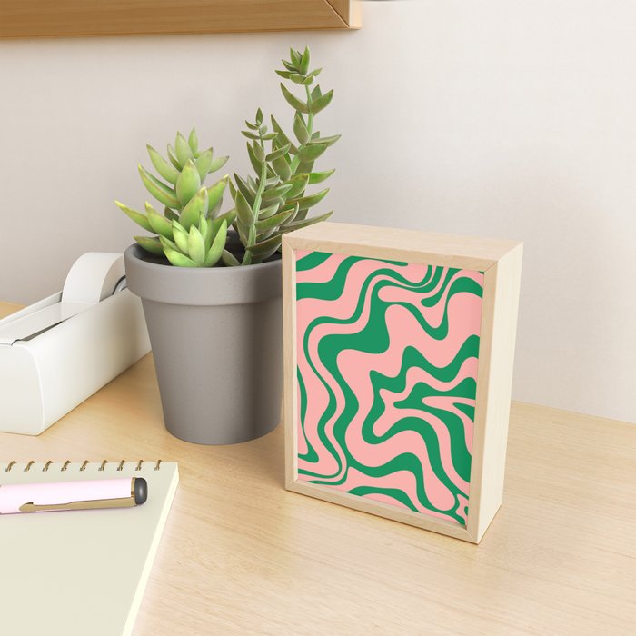 Liquid Swirl Retro Abstract Pattern in Pink and Bright Green Mini Art Print Gallery Image 2