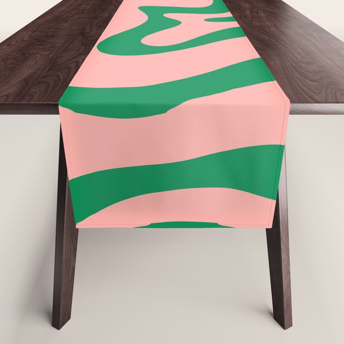 Liquid Swirl Retro Abstract Pattern in Pink and Bright Green Table Runner Gallery Image 1