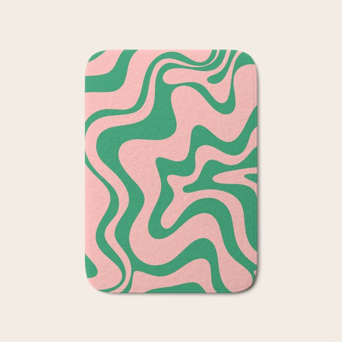 Liquid Swirl Retro Abstract Pattern in Pink and Bright Green Bath Mat Gallery Image 1
