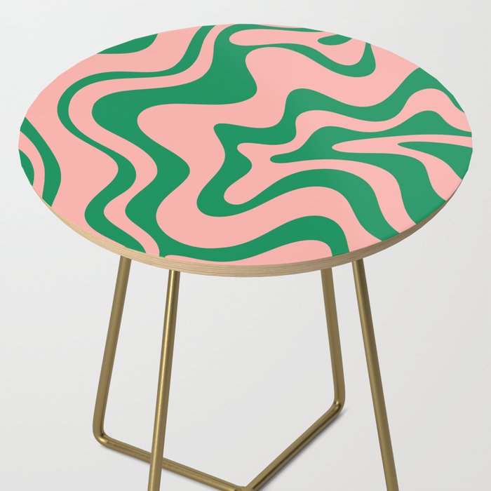 Liquid Swirl Retro Abstract Pattern in Pink and Bright Green Side Table Gallery Image 2