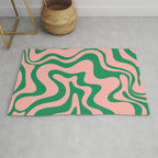 Liquid Swirl Retro Abstract Pattern in Pink and Bright Green Rug Gallery Image 1