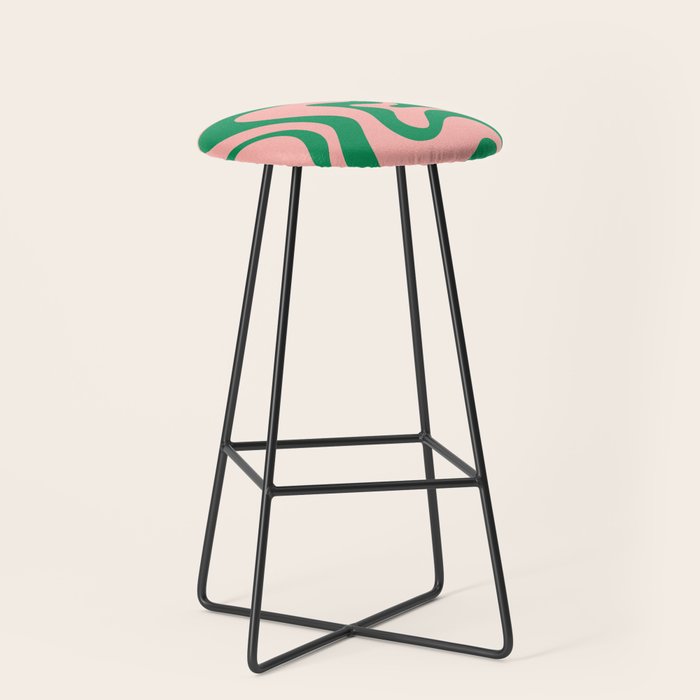 Liquid Swirl Retro Abstract Pattern in Pink and Bright Green Stool Gallery Image 1