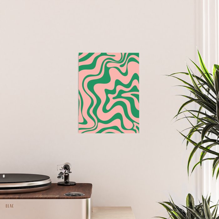 Liquid Swirl Retro Abstract Pattern in Pink and Bright Green Poster Gallery Image 2