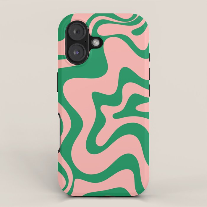 Liquid Swirl Retro Abstract Pattern in Pink and Bright Green iPhone Case Gallery Image 1