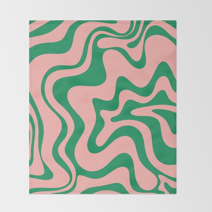 Liquid Swirl Retro Abstract Pattern in Pink and Bright Green Throw Blanket Gallery Image 2