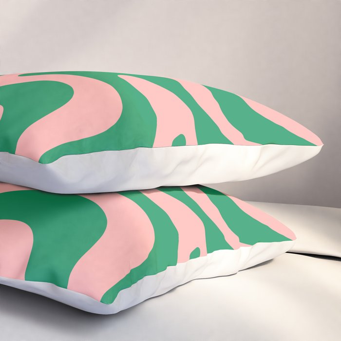 Liquid Swirl Retro Abstract Pattern in Pink and Bright Green Pillow Sham Gallery Image 3