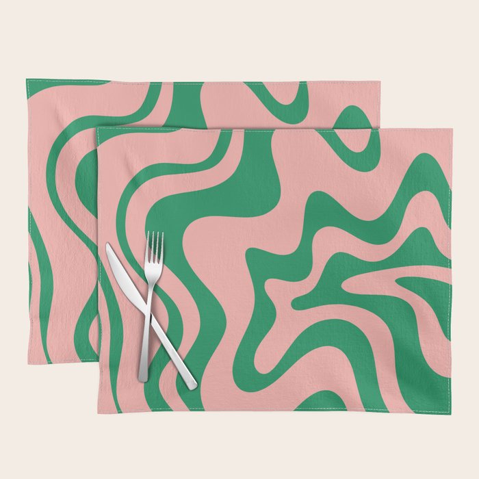 Liquid Swirl Retro Abstract Pattern in Pink and Bright Green Placemat Gallery Image 1