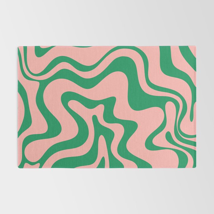 Liquid Swirl Retro Abstract Pattern in Pink and Bright Green Rug Gallery Image 2