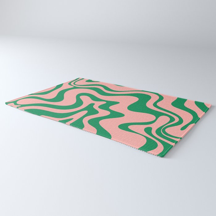 Liquid Swirl Retro Abstract Pattern in Pink and Bright Green Rug Gallery Image 3