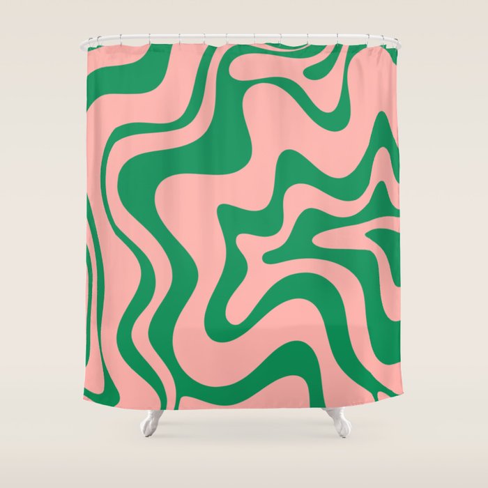 Liquid Swirl Retro Abstract Pattern in Pink and Bright Green Shower Curtain Gallery Image 1