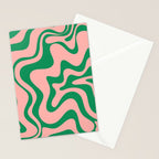 Liquid Swirl Retro Abstract Pattern in Pink and Bright Green Stationery Card Gallery Image 2