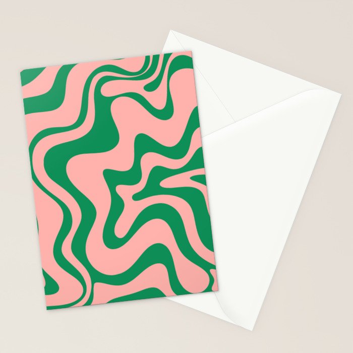 Liquid Swirl Retro Abstract Pattern in Pink and Bright Green Stationery Card Gallery Image 2