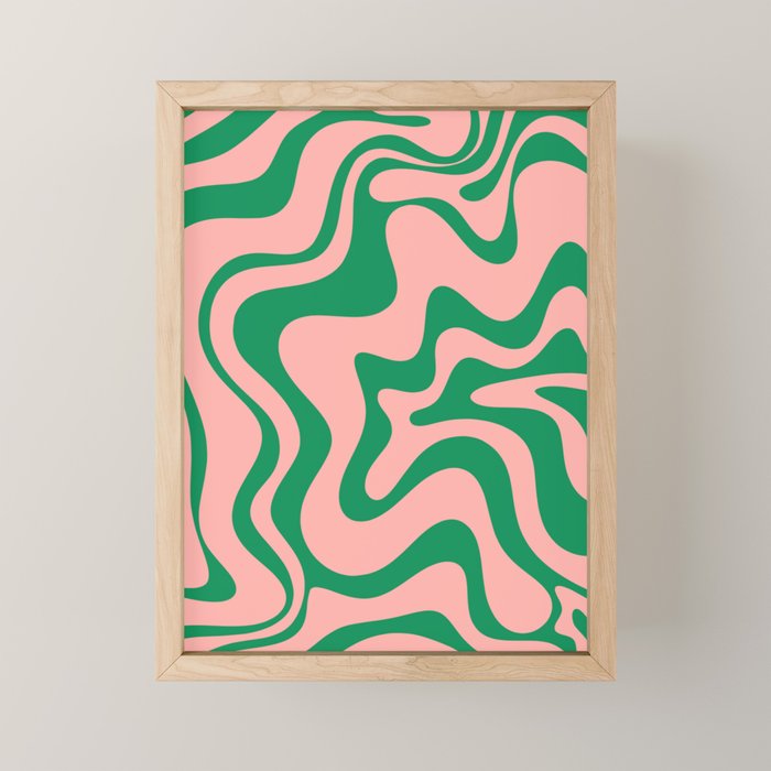Liquid Swirl Retro Abstract Pattern in Pink and Bright Green Mini Art Print Gallery Image 1